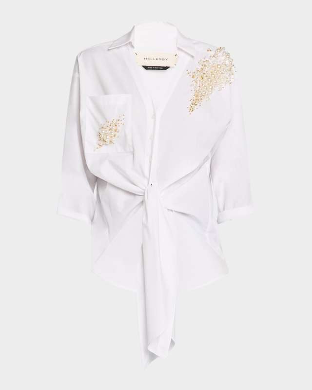 Tina Beaded Tie-Hem Button-Down Shirt